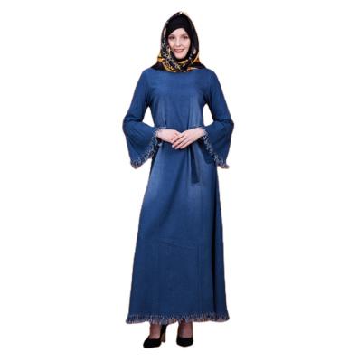 China 2021 latest design hit brand muslim women casual full stocked ladies summer high waist dress slim long denim dress for sale