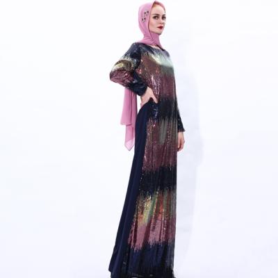 China 2021 Fashion Women's Loose Lady Elegant O-neck Sequin Muslim Women's Ramadan Dress 003 Evening Dresses for sale