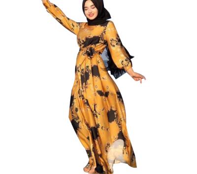 China Wholesale Soft Feeling Large Size Muslim Printed Lace Up Dress for sale