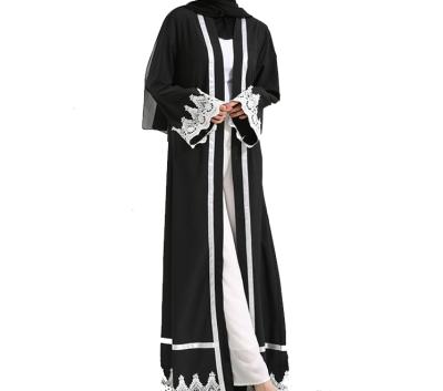 China Soft Feeling Black Women's Middle East Dubai Pearl Lace Cardigan Long Dress for sale