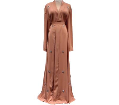 China Spring and summer feeling soft Europe and the United States Dubai fashion beaded cardigan long dress Islamic dress Ramadan for sale