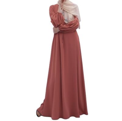 China Solid Color Lantern Sleeve Soft Feeling Dress,Elastic Cuff Ladies Skirt,Muslim Student Long Dress for sale