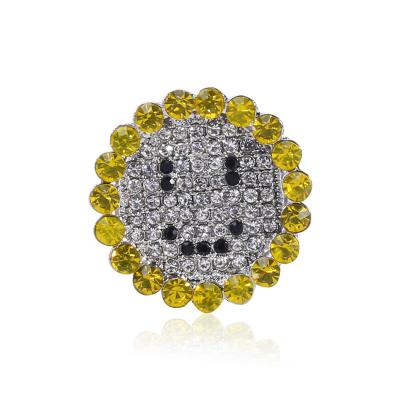 China Fashion Classic Crystal Rhinestone Sunflower Smiling Face Brooch for sale