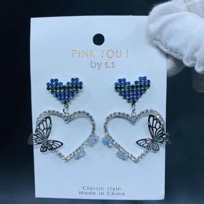 China CLASSIC Hot Selling Funky Crystal Rhinestone Butterfly Heart Handmade Earrings for sale