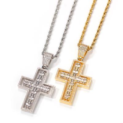 China Hiphop Jewelry Wholesale Cross Gold Sliver Crystal Zircon Brass Pendant Necklace for sale