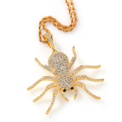 China 2021 Gold Plated Brass Necklace Fashionable Hip Hop Spider Jewelry Animal Pendant for sale