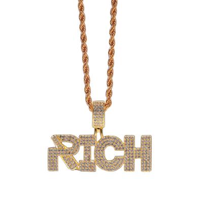 China 2021 Hip Hop Hot Selling Hip Hop Letters Rich Copper Pendant Necklace for sale