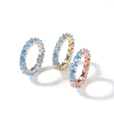 China European and American Fashion Hiphop Luxury High Quality Blue Diamond Hip Hop Ring for sale