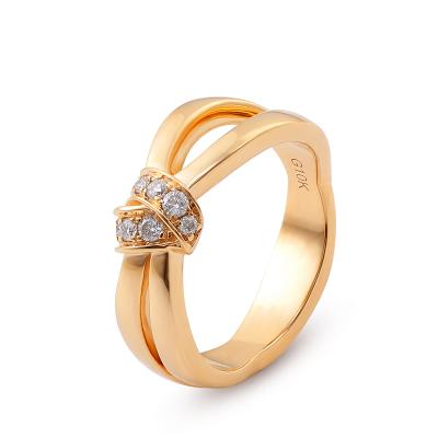 China Trendy Moissanite Jewelry Trendy Design Twisted Yellow Diamond Ring Split Band Thick Engagement 10K Moissanite Ring for sale