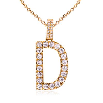 China Hip Hop 35mm D Style Pendant Mens Womens Gold Moissanite Necklace Hip Hop Gift Party Wear Set Trendy Jewelry for sale