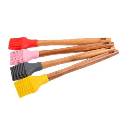 China Disposable Wooden Handle Pastry Baking Tools Barbecue Oil Silicone Brush for sale