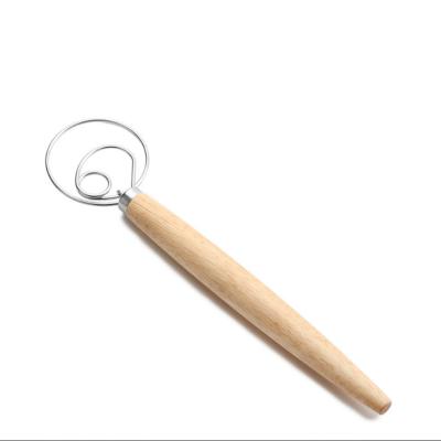 China Disposable Hot Sale Pastry Tool Baking Stainless Steel 1 Circle 13 Inch Wooden Handle Dough Beater for sale