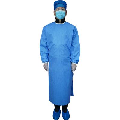 China Prevent droplets 55g sms blue isolation gown for hospital non-steriel protective clothing fabrics fit disposable coverall operating uniform for sale