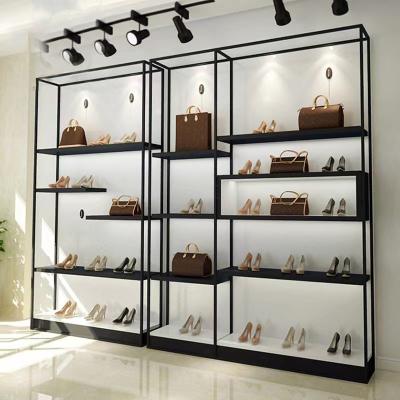 China Customized Modern High Quality America Wood And Metal Bag Shelves Bags Show Showcase For Retail Store for sale