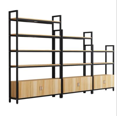 China Customized Metal and Wood Display Cabinet Shelf Shelving Detachable Iron Multilayer Shelf Container Cosmetics Display Cabinet for sale