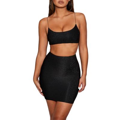 China Women 2020 New Design Summer Anti-Static Shimmer Crop 2 Piece Top Set Bodycon Women Mini Evening Party Dress Sexy Top Clothing for sale