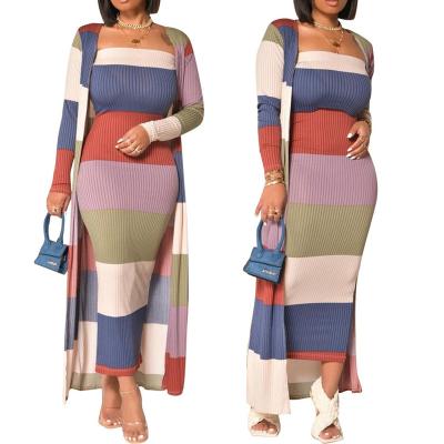 China QUICK DRY Winter Maxi Strapless Dress And Long Cardigan Coat Woman Sets Teams Elegant Quilting Color 2 Pieces Set Women Dress Dress for sale