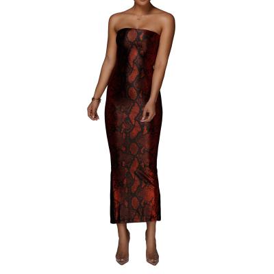 China High Quality Sexy New Arrival Snake Print Sleeveless Backless Spring Anti-Static Midi Dress Party Wear Package Hip Leather Sexy Dress for sale