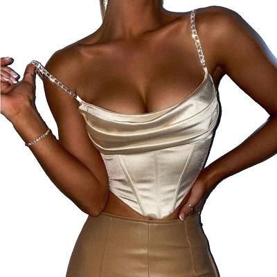 China New Design Ladies Summer Wear Custom Crop Top Sexy Backless Two Layer Chain Strap Satin Tops Ladies Summer QUICK DRY Tank Tops for sale