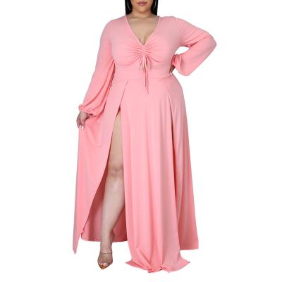 China Good Price Custom Made Anti-static Wear Slit Dress 2021 Summer Plus Size High Waist Sexy V-Neck Maxi Dresses Women Wholesale Slit for sale