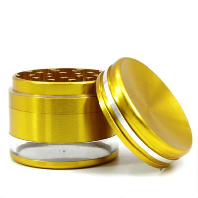 China Aircraft Grade Aluminum 2.5 Inch 4 Piece Aluminum Spice Grinder With Clear Bottom for sale