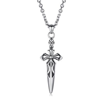 China High Quality Gothic Ancient Rome Stainless Steel Vintage Cross Sword Epee Pendant Weapon Necklace For Men for sale