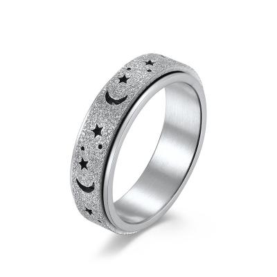 Chine Titanium Stainless Steel Spinner Moon and Star Fidget Stress Relieving Anxiety Rings SandBlast Glitter Finish Ring à vendre