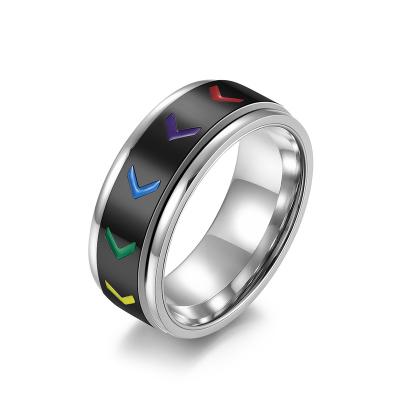 Chine LGBT Pride Rainbow Flag Arrow Stainless Steel Stress Anxiety Relief Spinner Ring for Men Women à vendre