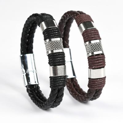 중국 Fashion Braided Men's Leather Bracelet Alloy Magnet Buckle Simple Vintage Bracelet 판매용