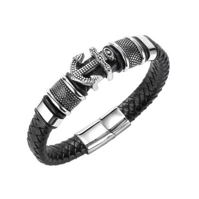 China Men's Leather Bracelet American fashion Multi Layer Hand Woven Magnetic Buckle Leather Bracelet for sale