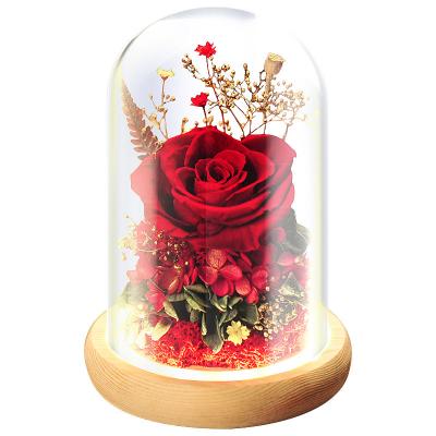 China Immortal Flower Rose Glass Cover Ornament Valentine's Day Gift Preserved Flowers Rose Gift for Mom Grandma and Wife for sale