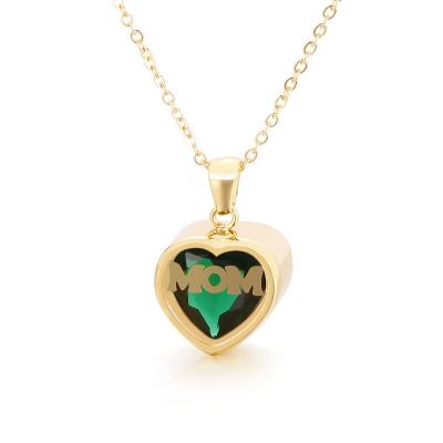 China Stainless Steel 12 Birthstone Month Mother's Day Heart Polished Mom Pendant Necklace Gift for sale