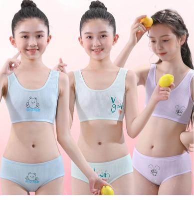 China Lovely QUICK DRY Teenage Beginners Kids Lovely Girls Growth Period Vest Cotton Camisole Seamless Bra Panties Set Underwear For Kids for sale