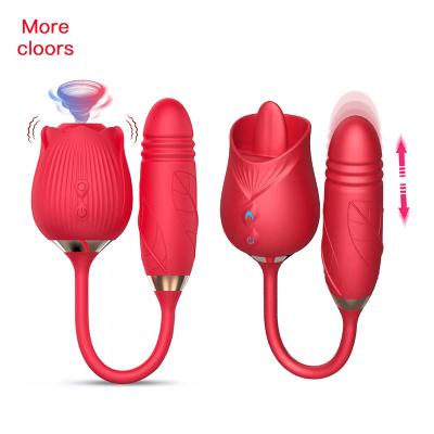 China Licking Sucking Stimulate Adult Sex Toy For Women Rose Shaped 2 in 1 Red Tongue Licking Clitoral Massage Sucking Egg Rose Vibrator Toy For Women for sale