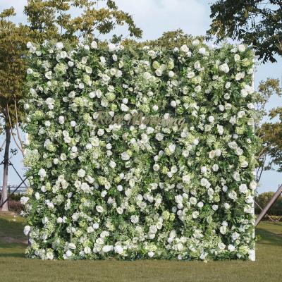 China Wedding Party Event Green Artificial Flower Wall Panels White Artificial Flower Wall Panels For Wedding Event Decoration for sale