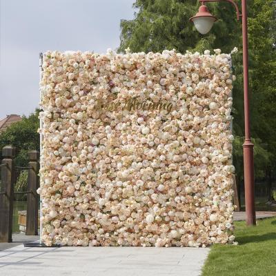 China High Quality Bridal Party Event Wedding Background Decoration Roll Up Artificial Flower Wall Flower Panel Hanging Flower Backdop for sale