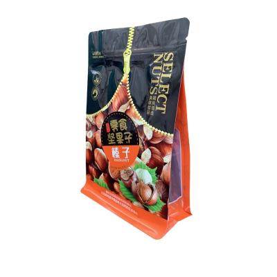 China Custom Barrier Side Gusset Bags Printed Plastic 8 Sides Heat Sealing Bag With Zipper Backing Up Pocket For Food Nuts for sale