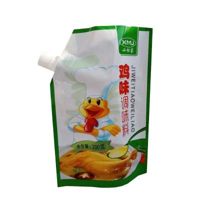 China Moisture Proof Stand Up Packaging Bag Heat Seal Flat Bottom Food Seasoning Plastic Corner Spout Bag for sale