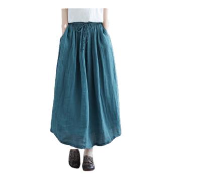 China New Summer Double Layer Anti-Static Canvas Skirt Women's Elastic Waist Strap Retro Loose A-line Skirts for sale