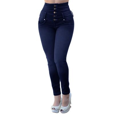 China Breathable Women's High Waist Five Buttons Stretch Jeans Slim Womens Denim Trousers Pants for sale