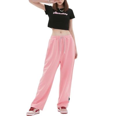 China Women Streetwear Sweatpants Solid Color Breathable Pants Side Pocket Women's Joggers Loose Straight Trousers for sale