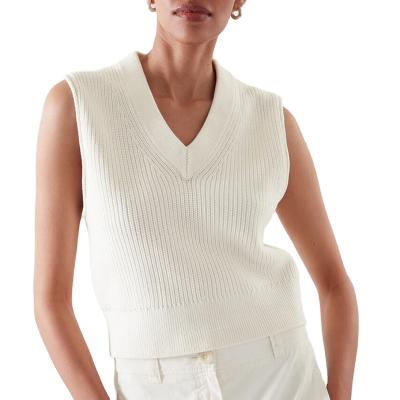 China New V-Neck Sweater Women Breathable Short Thin Sleeveless Crop Top Solid Color Autumn Knit Vest Cotton Sweater for sale