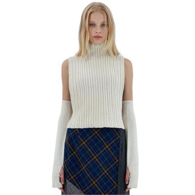 China Autumn New Turtle Neck Breathable Women Sweater Detachable Sleeve Knit Vest Oversleeve Sleeveless Pullover for sale