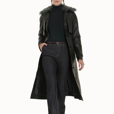 China Long Tail Fur Collar Fur Coat Jacket Custom Made Winter Leather Dress Elegant Lady Coats for sale