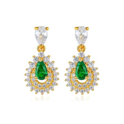 China Retro S925 Zircon Diamond CLASSIC Silver Water Drop Green Earrings For Women for sale