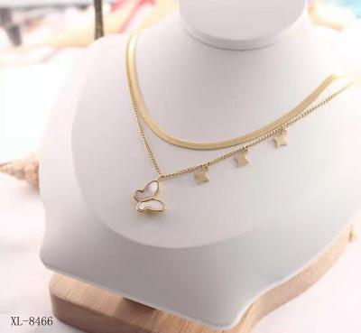 China 2021 CLASSIQUE Jewelry 18k Gold Heart Double Layer Butterfly Trending Necklace for sale