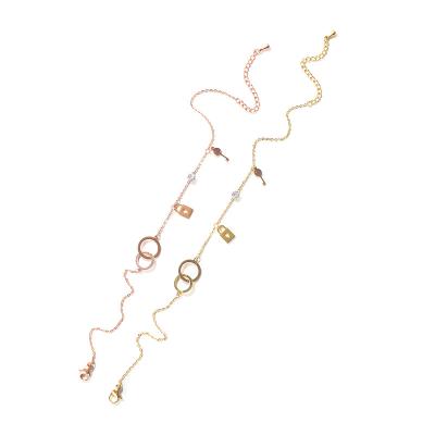 China Wholesale Rose Gold Key Chain Titanium Steel Foot Chain Stainless Women Anklet Charms Lock Anklet Chain for sale