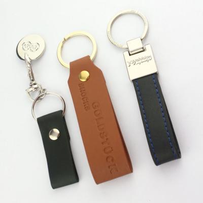 China Wholesale High Quality Metal Customized LOGO Geniunr Leather Keychain Leather Key Chain Vegetable Tanned for sale