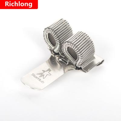 China Spring Pen Holder With Pocket Metal Office Supplies Double Hole Metal Clip Writing Stationery Elastic Loop for sale