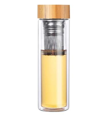 China 450ml Viable Hot Selling Glass Tumbler Tea Infuser Bottle With Bamboo Lid for sale